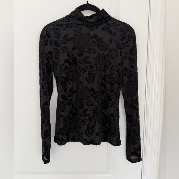 Flocked Mock-Neck Long-Sleeve Top by Anthropologie - Picture 1 of 7